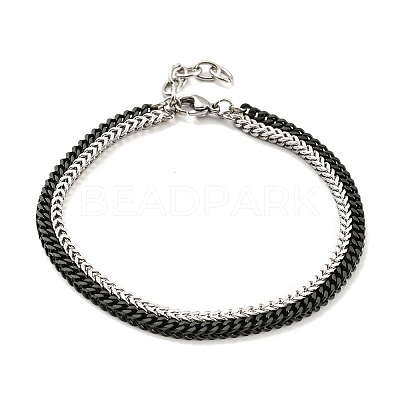 Two Tone 304 Stainless Steel Wheat Chains Double Layer Multi-strand Bracelets BJEW-D030-08EB-1