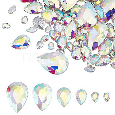 94Pcs 6 Style Pointed Back Glass Rhinestone Cabochons RGLA-FG0001-07-1