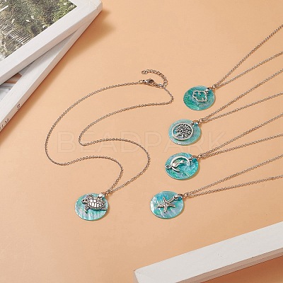 AB Color Plated Capiz Shell Pendant Necklace NJEW-JN04220-1