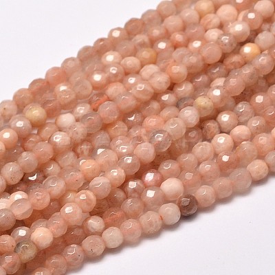 Faceted Round Natural Sunstone Beads Strands G-I176-10-4mm-1