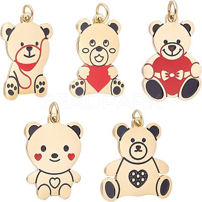 5Pcs 5 Style 316 Surgical Stainless Steel Enamel Pendants STAS-UN0035-99-1