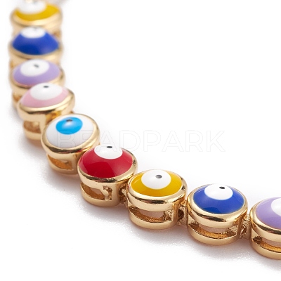 Evil Eye Enamel Link Bracelets for Girl Women BJEW-F417-17I-G-RS-1