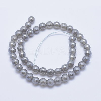 Electroplated Natural Grey Agate Beads Strands X-G-G724-8mm-1