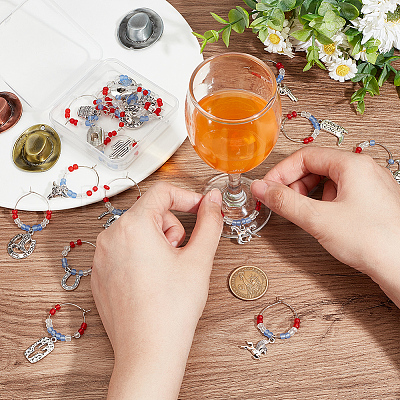 20Pcs 20 Style Cowboy Theme Alloy Wine Glass Charms with Glass Beads AJEW-BC0003-77-1