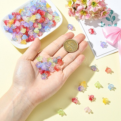 20Pcs Glass & Acrylic Flower Pendants PALLOY-YW00107-01-1