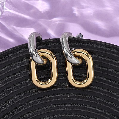 304 Stainless Steel Two Tone Oval Dangle Stud Earrings EJEW-L304-04GP-1