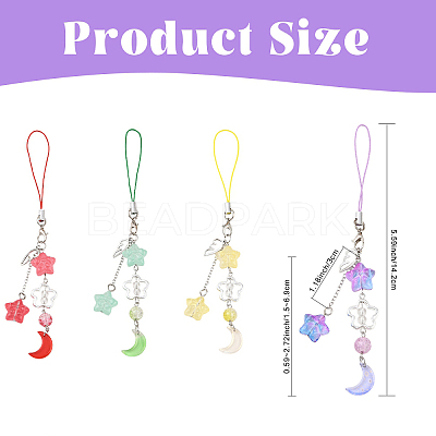 Alloy Wing with Glass Moon & Star Mobile Straps HJEW-YW00181-01-1