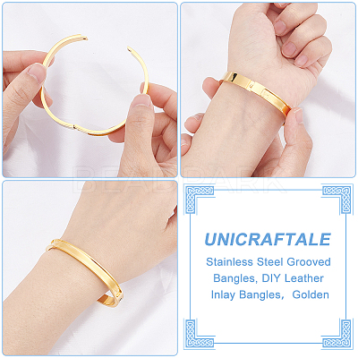 1Pc Stainless Steel Grooved Bangles STAS-UN0042-51G-1