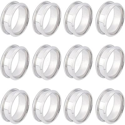 12Pcs Stainless Steel Grooved Finger Ring Settings STAS-UN0038-94C-1