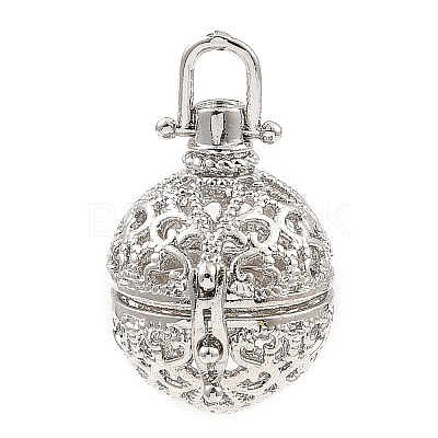Rack Plating Brass Bead Cage Pendants KK-D025-01H-P-1