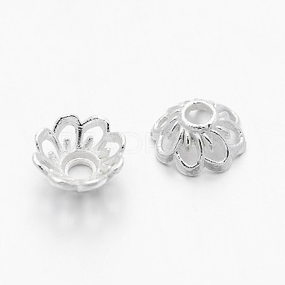 Silver Color Plated Alloy Flower Bead Caps X-TIBEB-E017-S-1