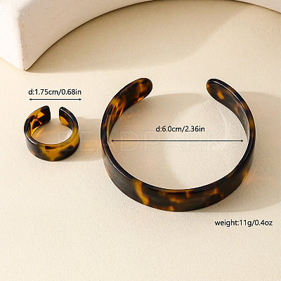 Leopard Print Acrylic Cuff Bangle & Finger Rings Sets for Women FS-WG722C5-01-1