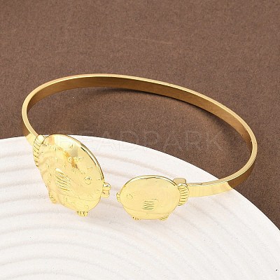 Marine Organism Brass Cuff Bangles for Women BJEW-D368-03B-G-1