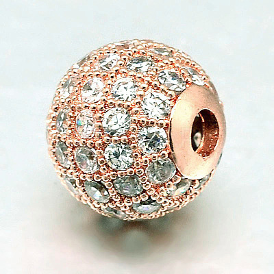 Round Brass Micro Pave Cubic Zirconia Beads LS-ZIRC-N016-01RG-10mm-1
