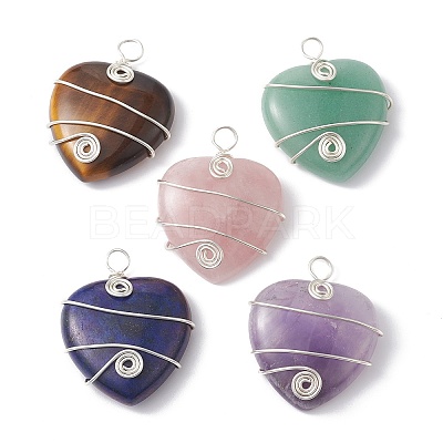 Natural Mixed Stone Copper Wire Wrapped Pendants PALLOY-JF02148-1
