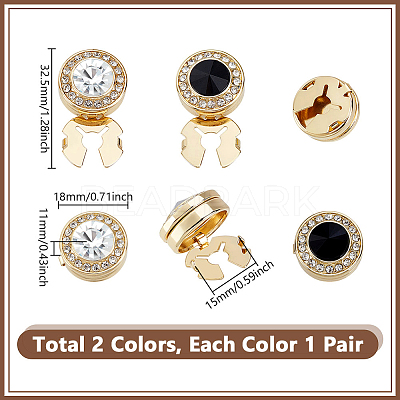 2 Pairs 2 Colors Brass Rhinestone Cufflinks AJEW-GA0008-30-1