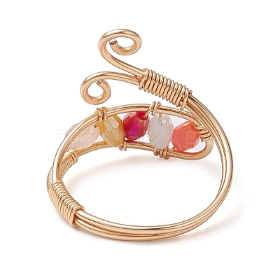 Colorful Glass Rice Beaded Open Cuff Rings RJEW-TA00110-01-1