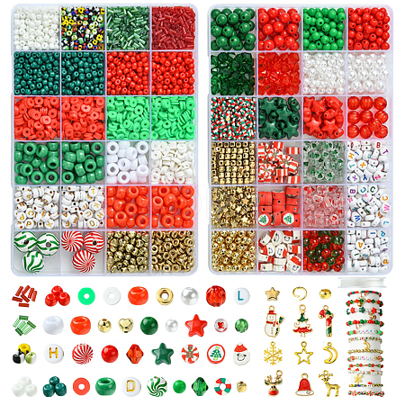 Christmas DIY Polymer Clay & Acrylic & Glass Beads: Bracelets Making Kits DIY-FS0007-99-1