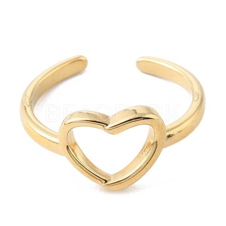 304 Stainless Steel Hollow Heart Open Cuff Rings for Valentine's Day RJEW-D002-26G-1