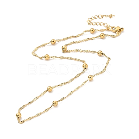 Ion Plating(IP) 304 Stainless Steel Singapore Chain Necklace with Beads for Men Women X-NJEW-P263-01G-1