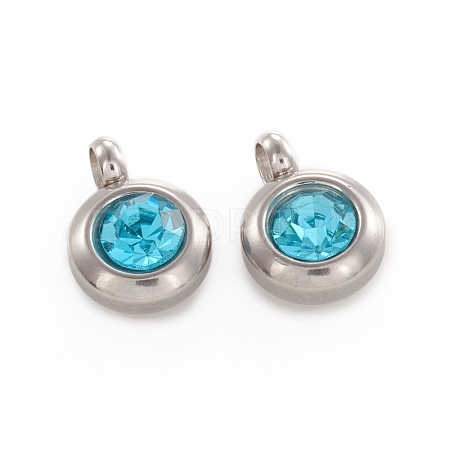 Trendy Original Color 304 Stainless Steel Faceted Grade A Rhinestone Flat Round Charms Pendants RB-N030-01G-1