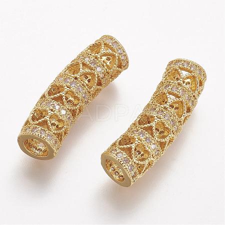 Brass Micro Pave Cubic Zirconia Tube Beads ZIRC-N025-57G-1