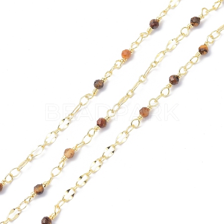 Brass & Natural Tiger Eye Handmade Beaded Chain CHC-D029-15G-11-1