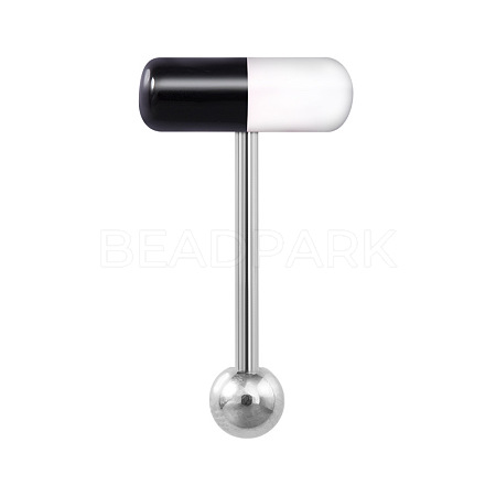 Capsule 304 Stainless Steel & Acrylic Straight Barbell 15 Gauge Piercing Tongue Rings for Women Men WG1AE5D-11-1