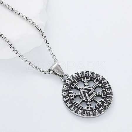 Vintage 304 Stainless Steel Pirate Rune Viking Compass Pendant Necklaces for Men Women AZ8972-1