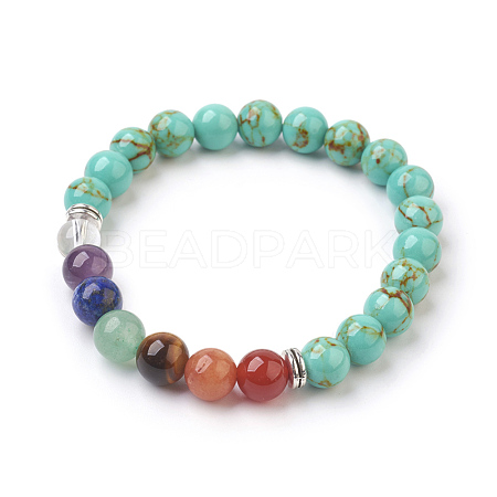 Synthetic Turquoise(Dyed) Beads Stretch Bracelets BJEW-JB03846-04-1