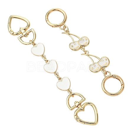 2Pcs 2 Styles Alloy Enamel Heart Cherry Link Bag Extension Chains FIND-YW0008-11B-1