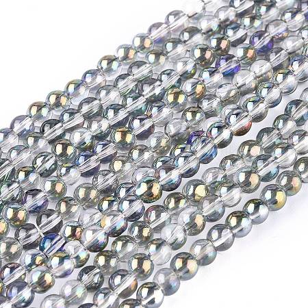 Full Rainbow Plated Round Electroplated Glass Beads Strands EGLA-I002-4mm-01-1