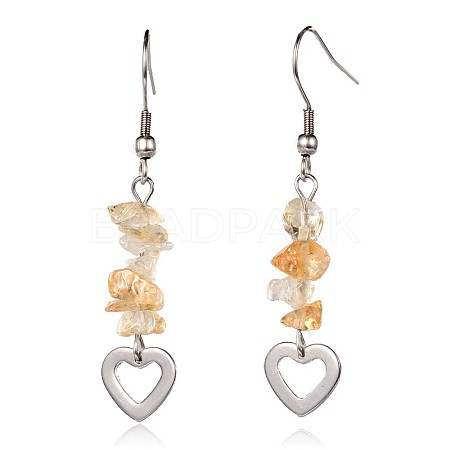 Heart Natural Citrine Dangle Earrings EJEW-JE01886-03-1
