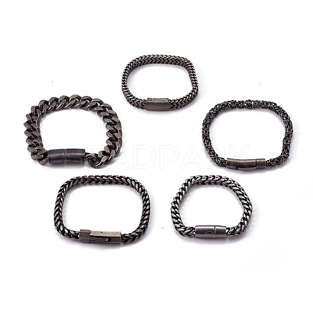 Retro 304 Stainless Steel Chain Bracelets BJEW-L645-18AS-1