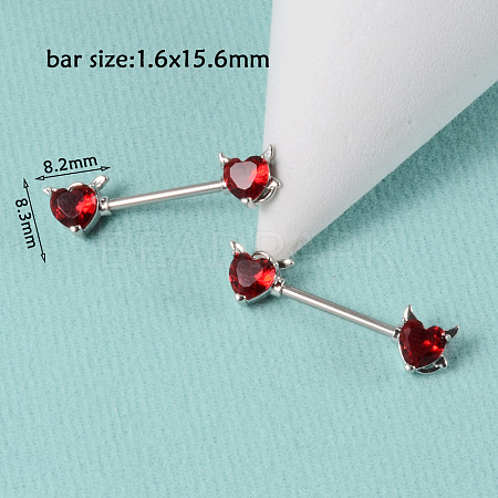 304 Stainless Steel Red Cubic Zirconia Nipple Rings WG32E94-12-1