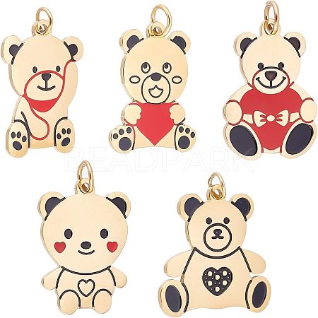5Pcs 5 Style 316 Surgical Stainless Steel Enamel Pendants STAS-UN0035-99-1