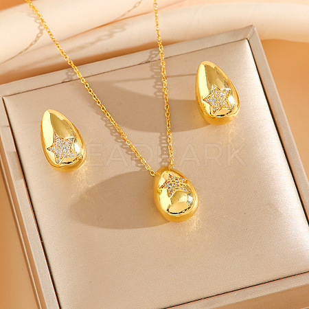 304 Stainless Steel Cubic Zirconia Stud Earrings & Pendant Necklaces Sets FS-WG34C3D-07-1