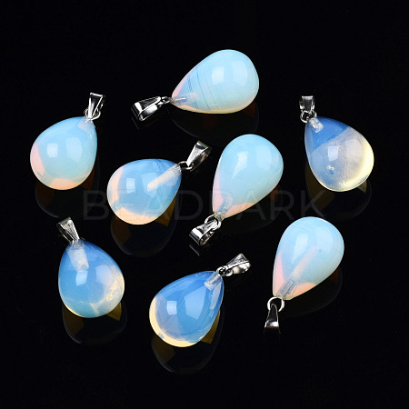 Opalite Stone Pendants with Platinum Plated Iron Findings G-R252-08-1