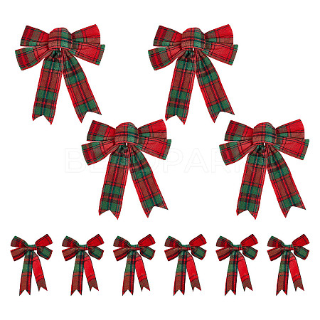CHGCRAFT 10Pcs 2 Style Christmas Theme Tartan Pattern Polyester Bowknot AJEW-CA0002-64-1
