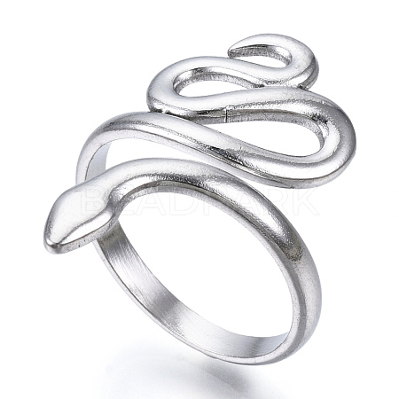 Non-Tarnish 304 Stainless Steel Snake Open Cuff Ring for Women RJEW-N040-01-1