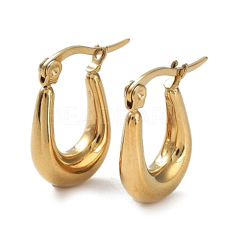 Ion Plating(IP) 304 Stainless Steel Oval Hoop Earrings for Women EJEW-P234-09G-1