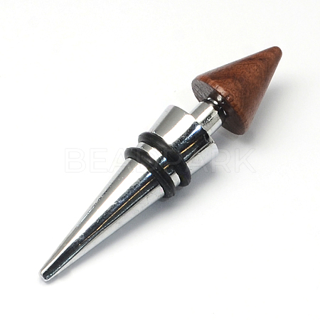Cone Zinc Alloy Wine Bottle Stoppers with Wooden Beads AJEW-R047-09-1