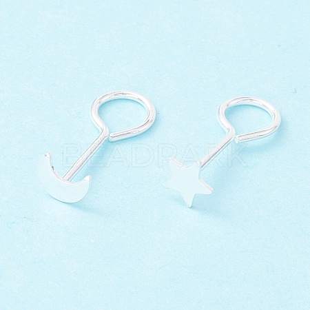 Tiny Star & Moon 999 Fine Silver Asymmetrical Earrings EJEW-I260-34S-1