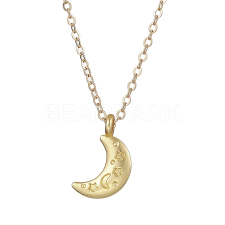 Moon Alloy with Brass Pendant Necklaces NJEW-JN04906-1