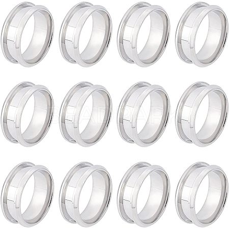 12Pcs Stainless Steel Grooved Finger Ring Settings STAS-UN0038-94C-1