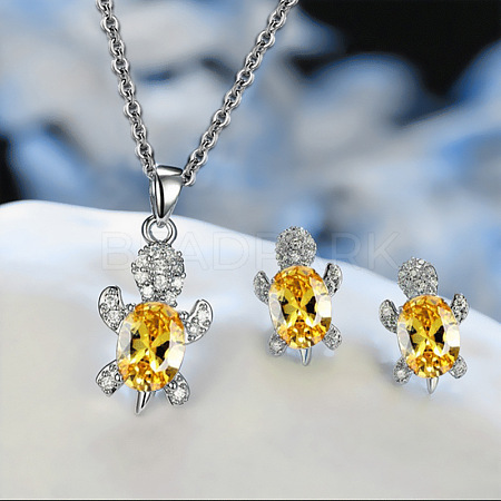 Tortoise Alloy Rhinestone & Glass Pendant Necklaces & Stud Earrings Sets FS-WG4B54D-02-1