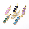 Dyed Natural Druzy Agate Flat Round Pendants G-P089-57-1