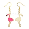 Deep Pink Enamel Flamingo Dangle Earrings EJEW-JE04969-2