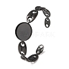 304 Stainless Steel Coffee Bean Chain Cuff Bracelet Blanks with Flat Round Bezel Settings SA-CBA4160-02B-EB-1