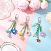 3Pcs Colors Cat Eye & Glass Seed Beaded Flower Pendant Decorations HJEW-TA00383-1